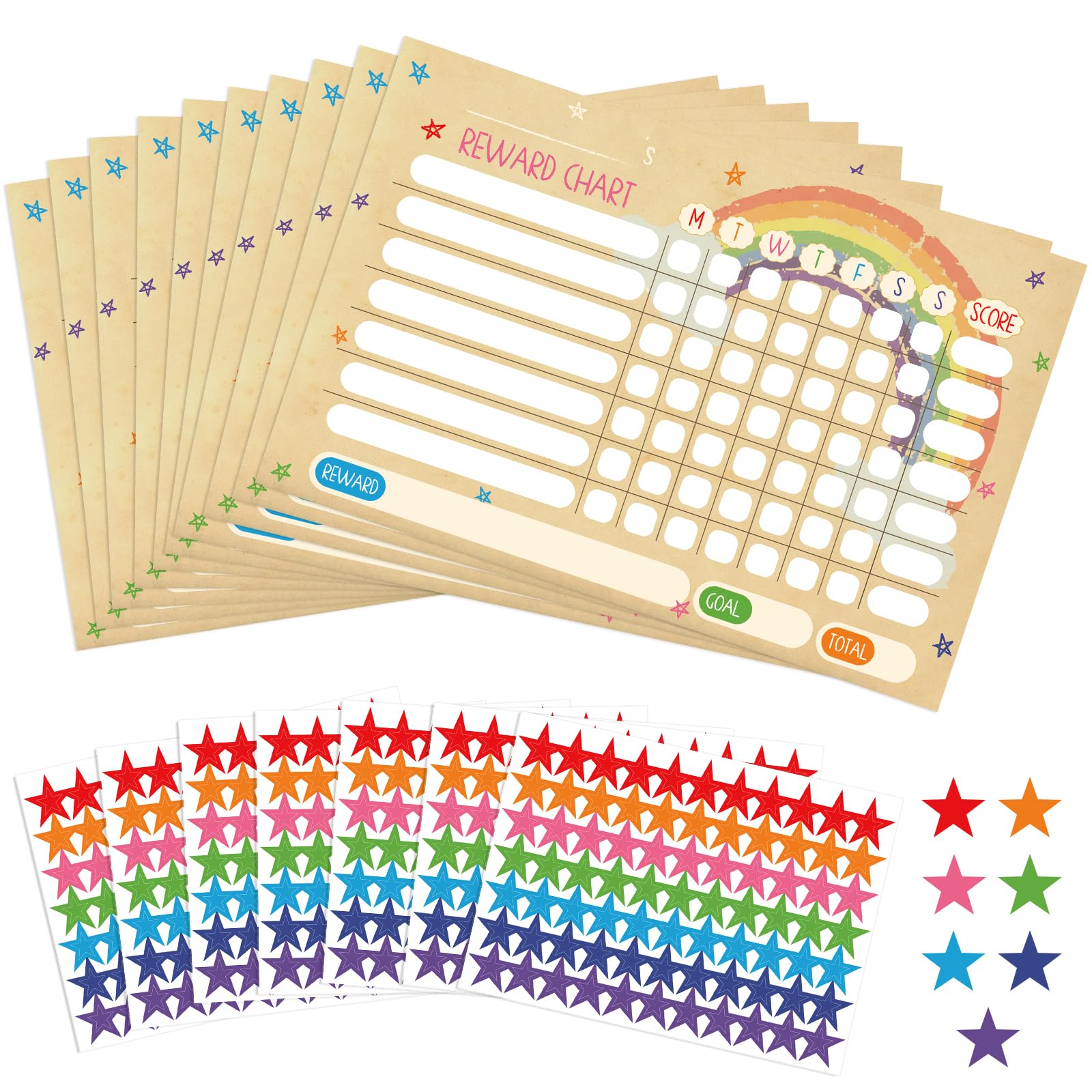 Lemicin Reward Chart Children Behaviour - 10 Sheets Reward Charts with 539 Star Stickers for Children Behaviour Training