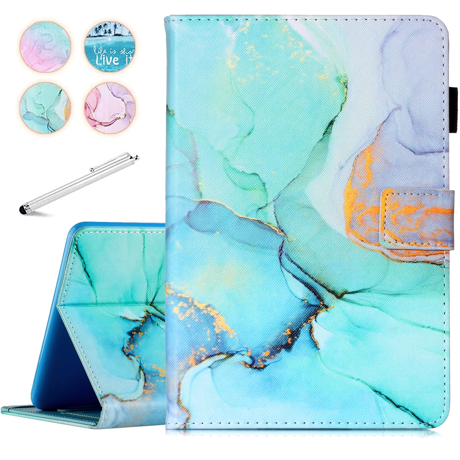 Fancity Case Fits Amazon Kindle Fire HD 8 & HD 8 Plus Tablet (12th Generation/10th Generation, 2024/2022/2020 Release) 8", PU Leather Standing Cover with Auto Sleep/Wake & Card Slot, Green Marble