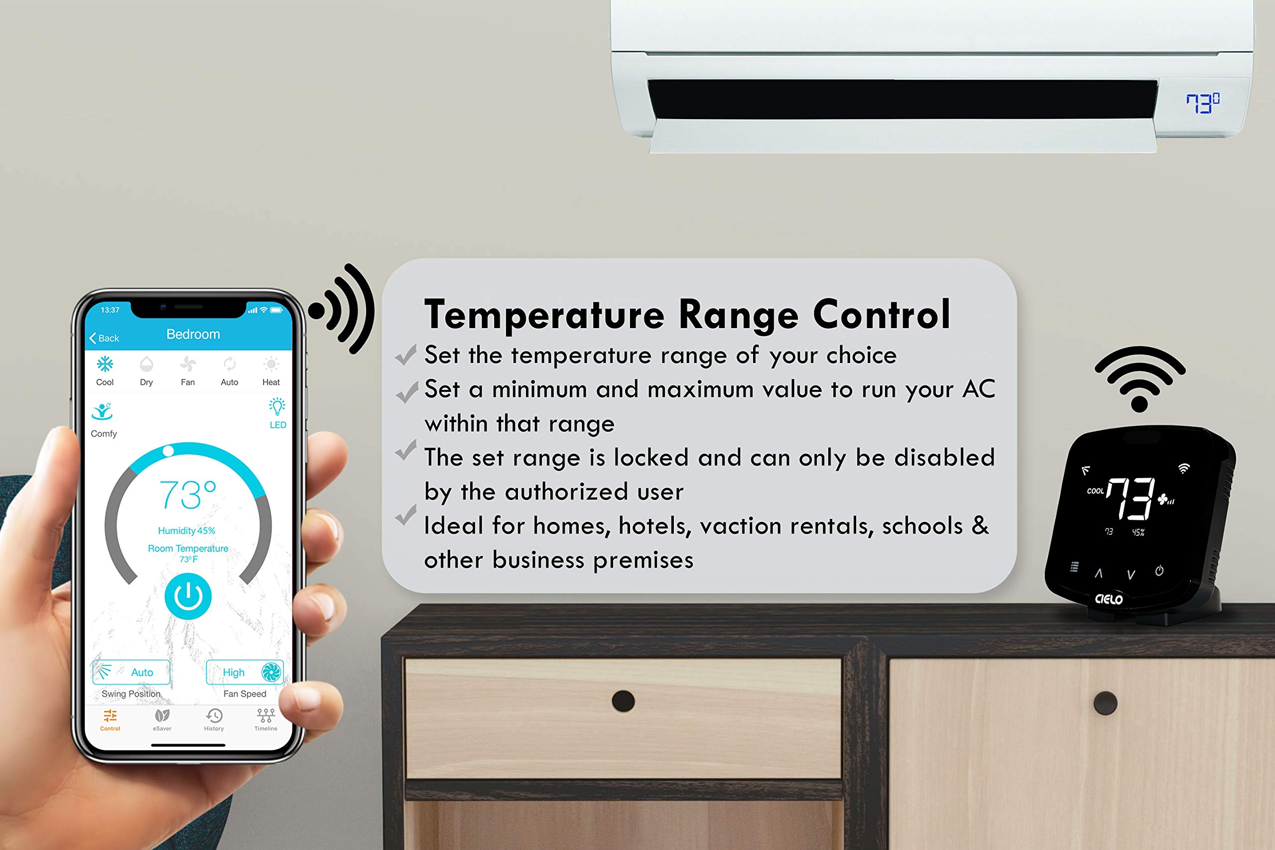 Cielo Breez Plus, Smart Air Conditioner Remote Controller WiFi Enabled, Compatible with Alexa