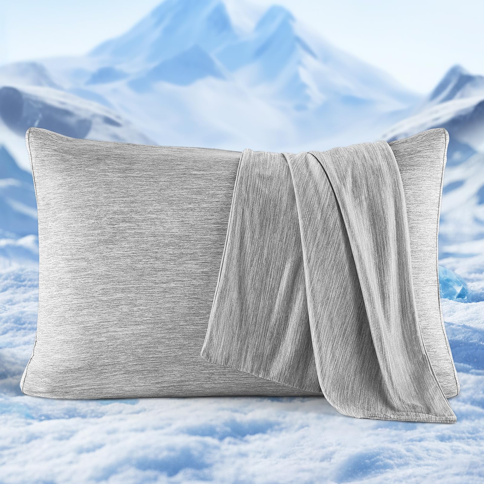 Elegear Cooling Pillowcases 2 Pack, Summer Cool Pillow Cases for Hot Sleepers, Japanese Arc-Chill Cooling Fiber Double-Sided Cushion Covers Hidden Zipper, Q-Max 0.5, Breathable and Soft, 50x75cm Gray