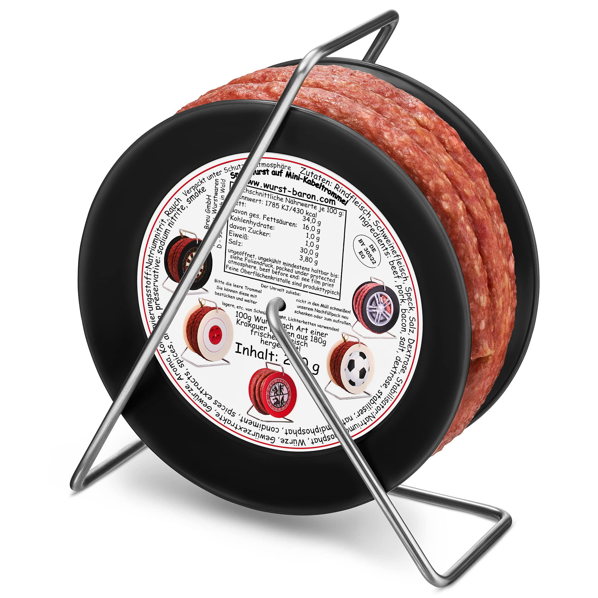 WURSTBARON® Scharfe Wurst Kabeltrommel 3,5m scharfe Chorizo Wurst nach Krakauer Art, hochwertige Qualität und würziges Aroma, lustiges Geschenk, 240 g 5