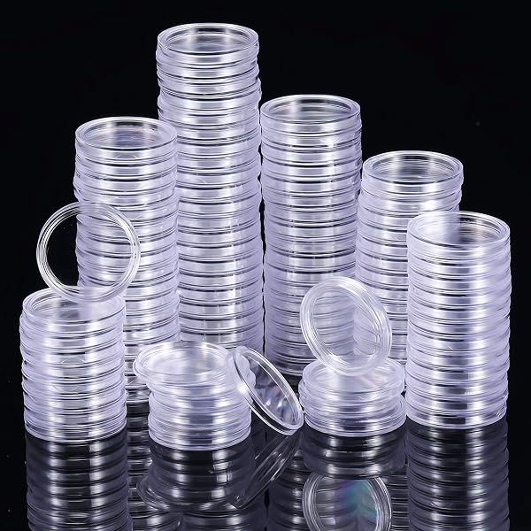 20-Pack 46mm Clear Round Coin Holder Capsules – Plastic Storage Boxes With Adjustable Foam Pads