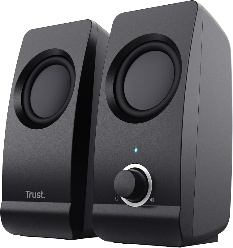 Remo 2.0 PC Lautsprecher Boxen 16 W (8 W RMS), 3,5 mm Audioanschluss, Stromversorgung über USB, Kompaktes Soundsystem, Stereo Lautsprecherset für Computer, Laptop – Schwarz