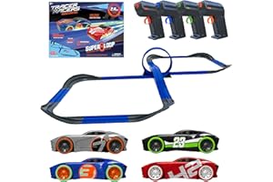 Tracer Racers Remote Control Cordless Glow in The Dark High-Speed Super 8 Speedway Track Set with 2 + 2 Cars for Family Racing