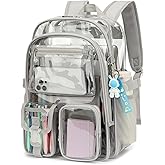 Kouxunt Clear Backpack Heavy Duty Transparent Backpacks Stadium Approved for School Work Sport Travel (Grey)