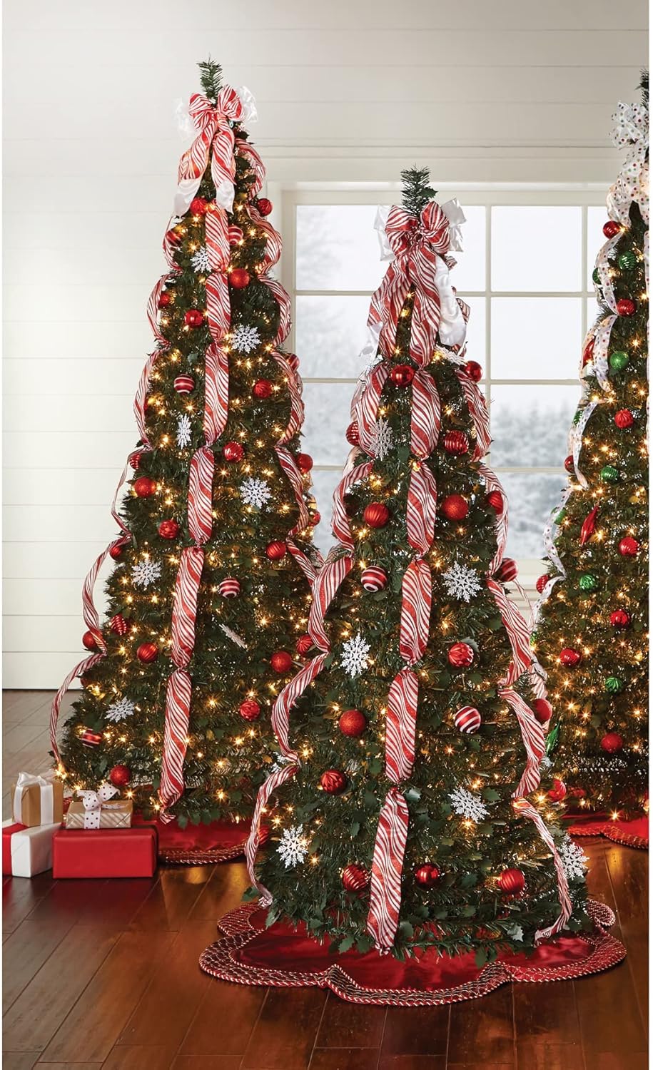 Trees - BrylaneHome Fully Decorated Pre-Lit 6 Foot Pop-Up Christmas Tree, Red White