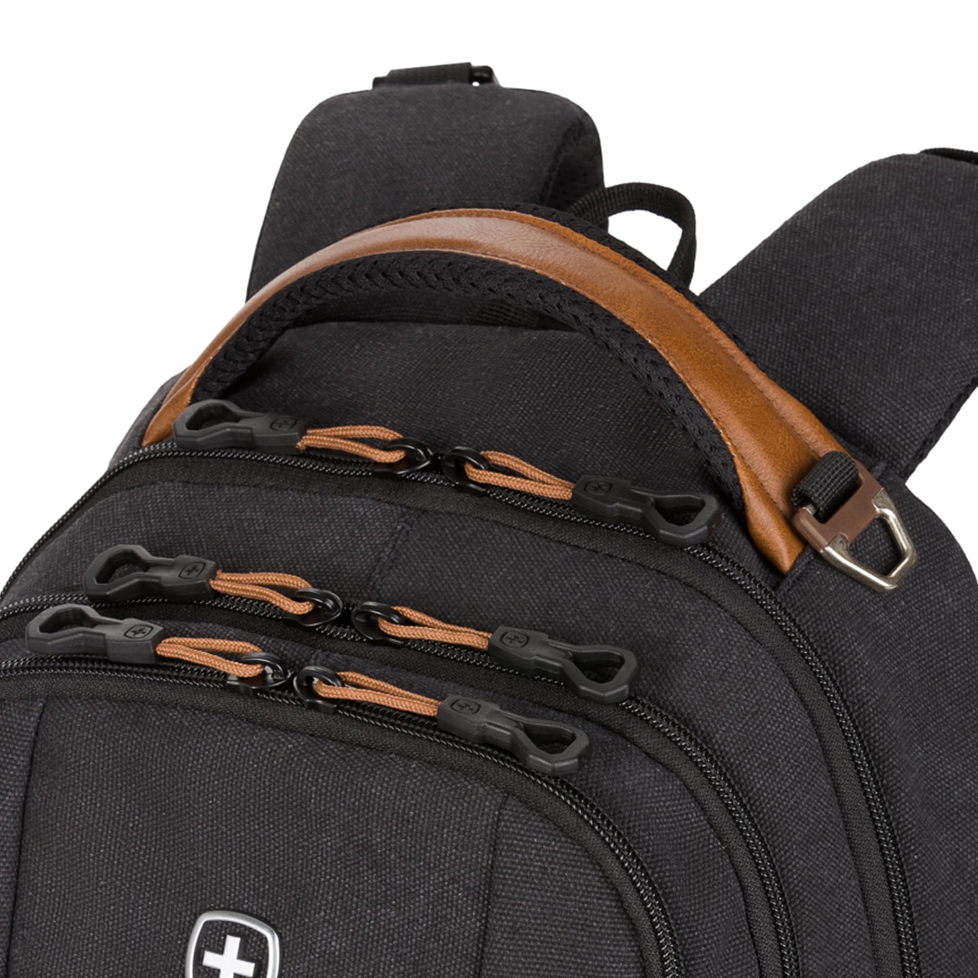 SwissGear 5505 Cecil 16” Laptop Backpack Black Canvas/Brown – Daily Laptop Bag with Gear Attachment Options – Multiple Organizer Pockets & Padded Shoulder Straps