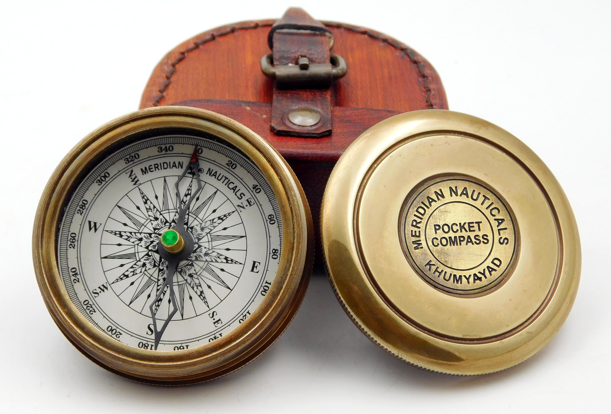 KHUMYAYAD Brass pocket compass antique brass hand made fully functional compass with leather case