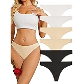 ANSUKOO Seamless Thongs for Women Underwear 6Pack,No Show Ladies Workout Thong,No Line Breathable Comfortable Sport Panties