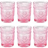 Romantic Water Glasses-10.5 OZ Pink Vintage Drinking Glasses Tumblers for Whisky, Beer, Juice, Beverages, Cocktail (6 PCS Pink)