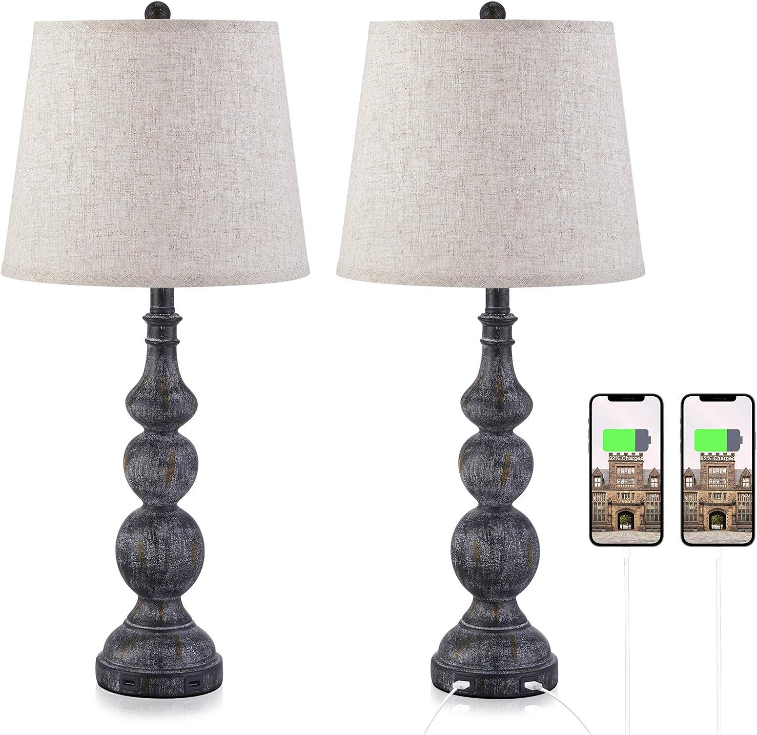 Amazon.com: USB Bedside Lamp Set of 2, Farmhouse Table Lamp with Deep