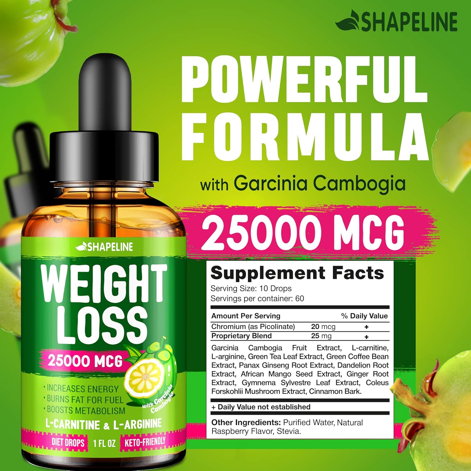 Weight Loss Drops - Appetite Suppressant for Women & Men - Made in The USA - Natural Metabolism Booster - Fast Weight Loss - Diet Drops with Garcinia Cambogia, L-Arginine & L-Glutamine: Health & Personal Care