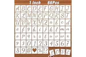 DZXCYZ 1 Inch Letter Stencils Kits, 66 Pcs Calligraphy Alphabet Stencils and Number Stencils for Painting on Wood, Cursive Lettering Stencil Upper and Lower case, Reusable Plastic Art Craft Stencils