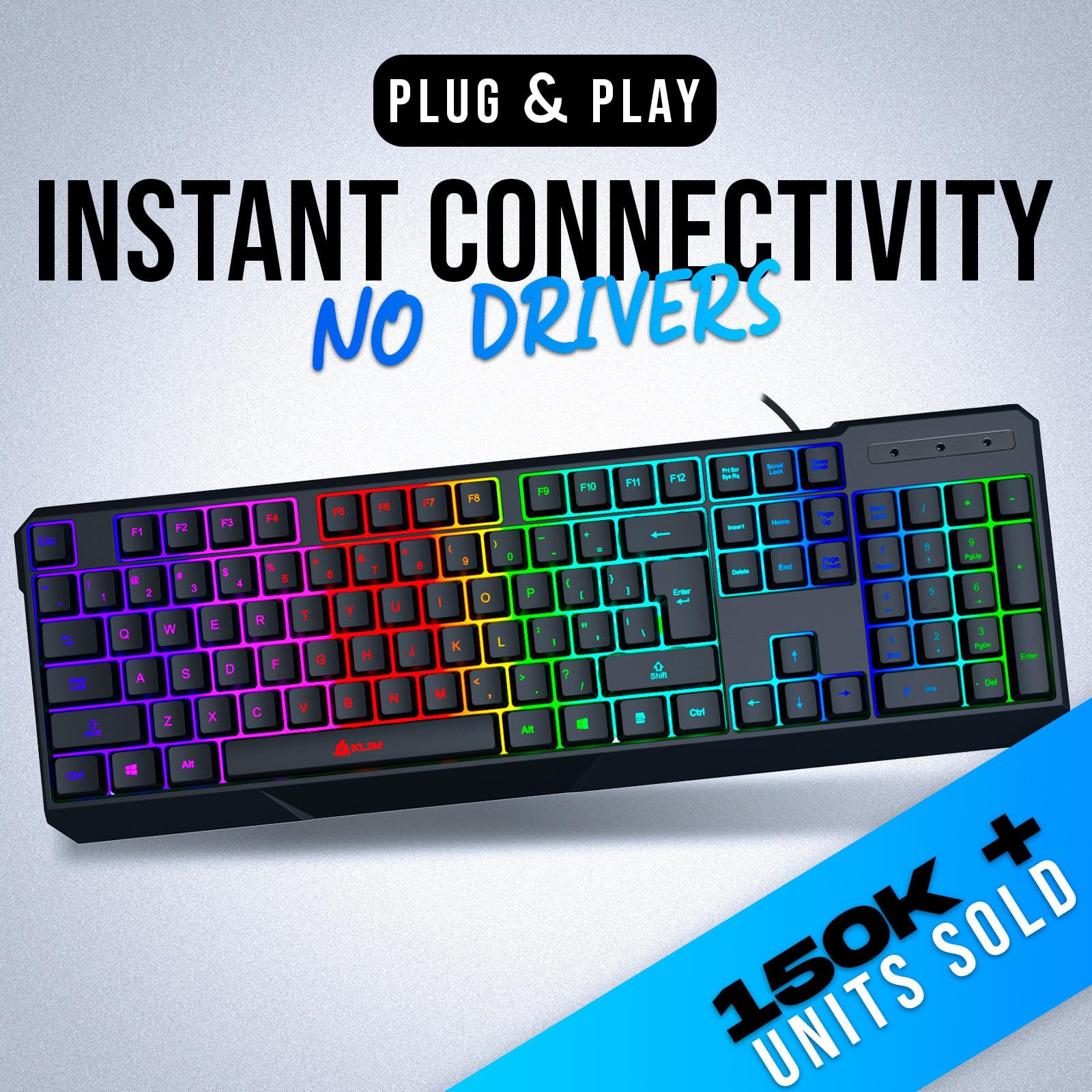 KLIM Chroma – USB RGB Gaming Keyboard, Wired PC Computer Keyboard, Membrane, Waterproof Durable, 2 ms Response, PS4/PS5 & Mac Compatible