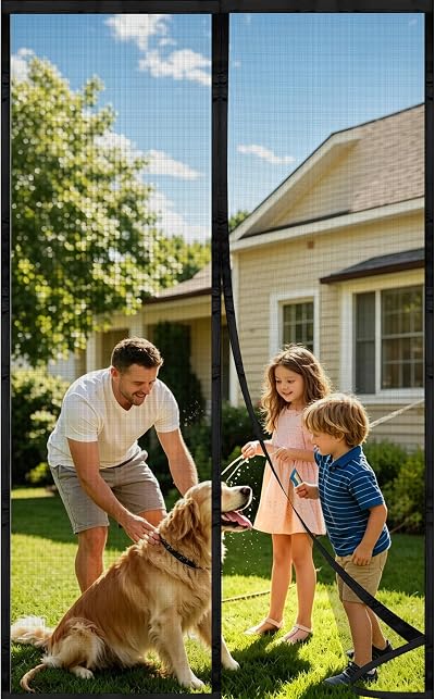 DIKER Fly Screen Door Mesh 80x210cm Magnetic Net for French Doors Black