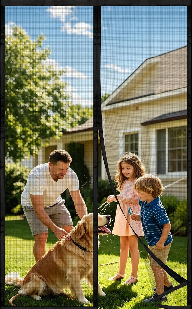 DIKER Fly Screen Door Mesh 80x210cm Magnetic Net for French Doors Black