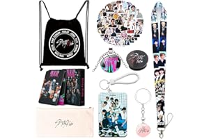 HERONGSHENG Stray Kids Merch Gift Set, Including Stray Kids Album Photocards, Sticker, Drawstring Bag, Pencil Case, Lanyard, Cards Holder, Keychain, Neacklace, Phone Holder