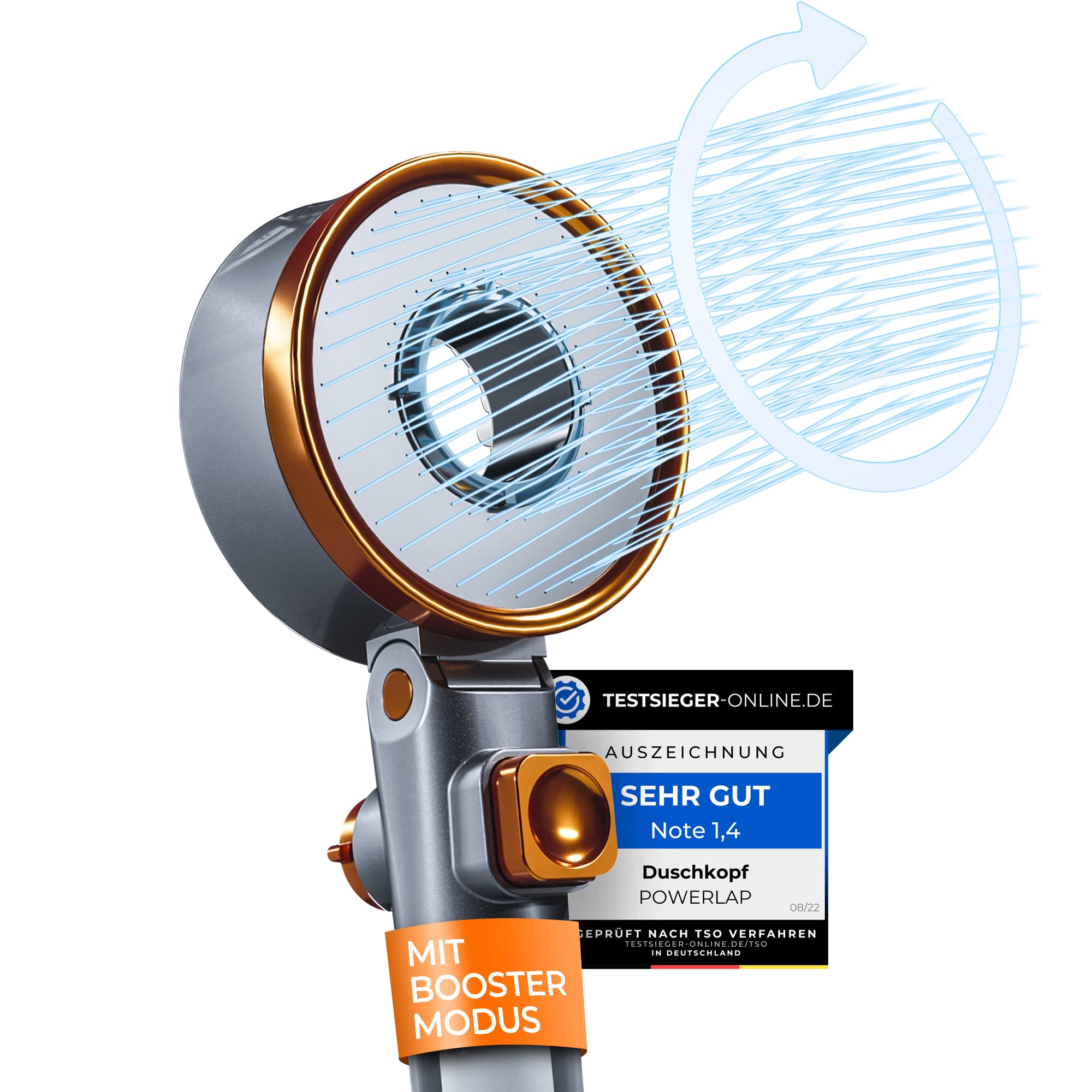 POWERLAP Shower Head with Filter & Mounting Tool | PP Cotton Filter Shower Head for Purified & Softer Water | Booster Mode for the Perfect Water Pressure in Your Shower Grey