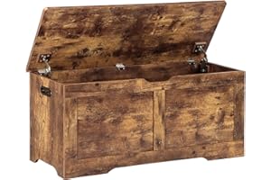 Timberer 39.4" Storage Chest, Wooden Storage Bench, Lift Top Toy Chest with 2 Safety Hinges, Large Toy Box, Entryway Bench for Living Room, Bedroom, Rustic Brown