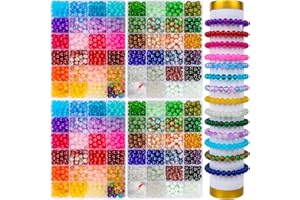 XSEINO 2400 PCS 8mm Glass Beads Bracelet Making Kit, 47 Colors Crystal Beads for Jewelry Making and DIY Crafts，4 Box Round Beads