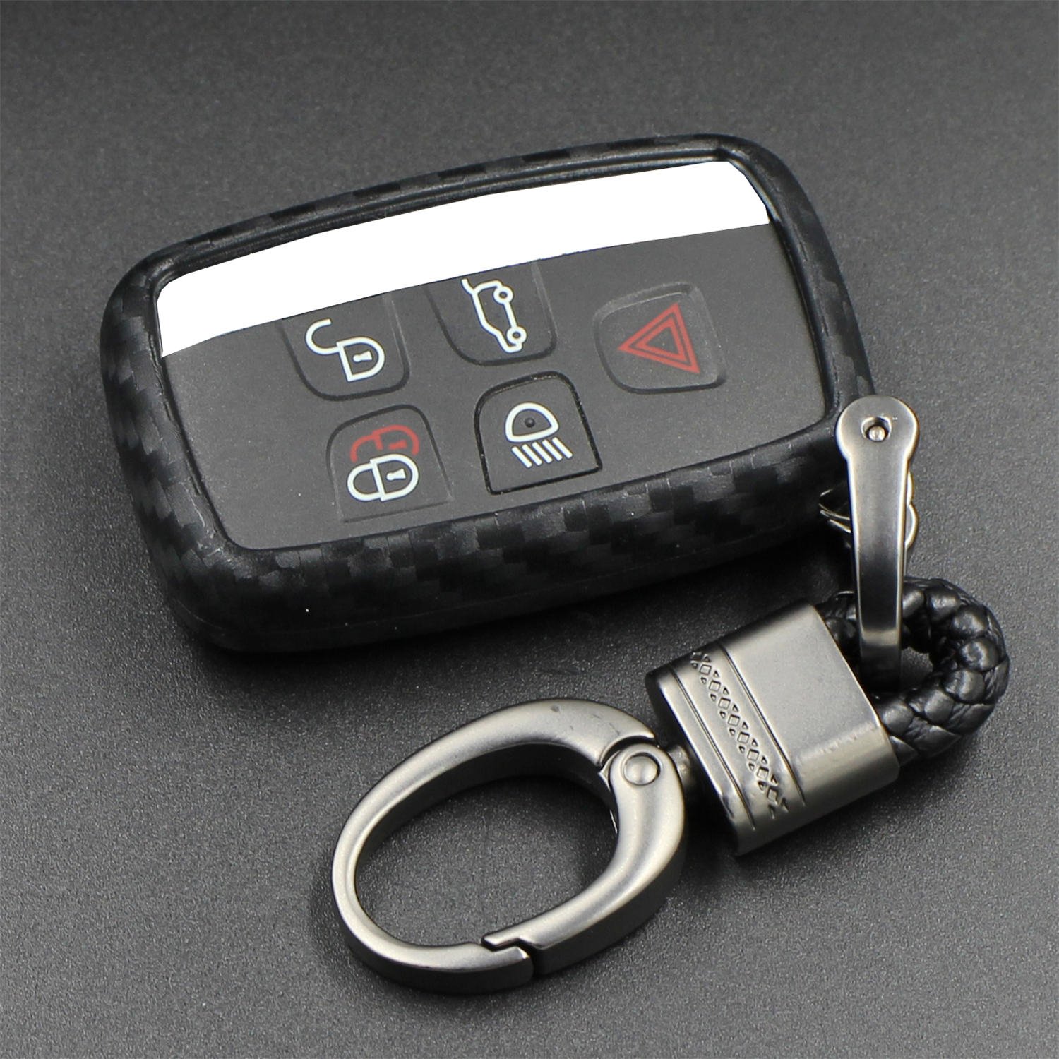 M.JVisun TPU Soft Silicone Skin Case Cover for Land Rover Discovery Sport Discovery 4 Freelander 2 Range Rover Evoque Car Remote Key with Keychain - Black - Weave Keychain