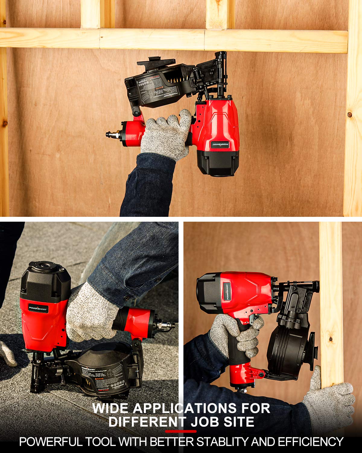 Powersmart Roofing Nailer, pistola de clavos para techos de 15 grados con gafas de seguridad, uñas de la bobina de 3/4 de pulgada a 1-3/4 pulgadas, kit de uñas de la bobina de capacidad de carga de 120 pcs con 240 clavijas Powersmart Roofing Nailer, pistola de clavos para techos de 15 grados con gafas de seguridad, uñas de la bobina de 3/4 de pulgada a 1-3/4 pulgadas, kit de uñas de la bobina de capacidad de carga de 120 pcs con 240 clavijas