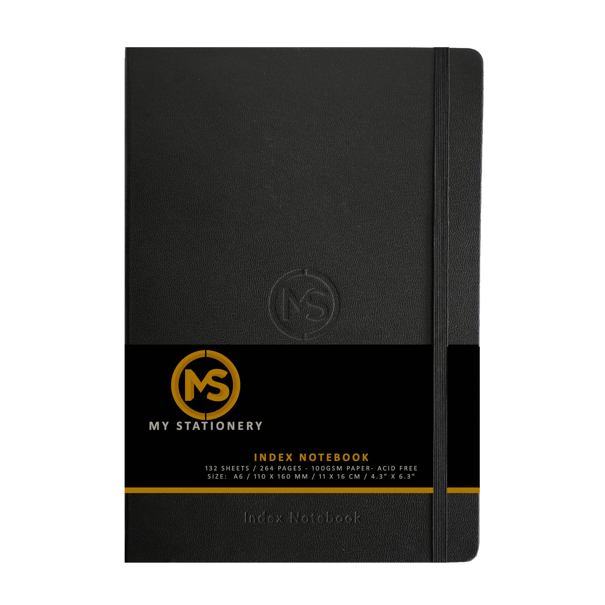 MS MY STATIONERY Index Notebook Hardback Leatherette Cover 8mm Ruled Margin A-Z Tabs 264 Pages 100 GSM White Paper – 11 X 16 CM Index Notebook (Black)