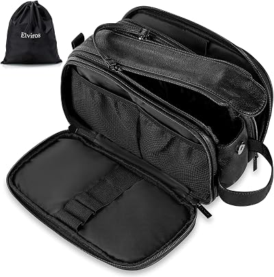 Elviros Water-Resistant PU Leather Toiletry Bag Men Large Travel Shaving Dopp