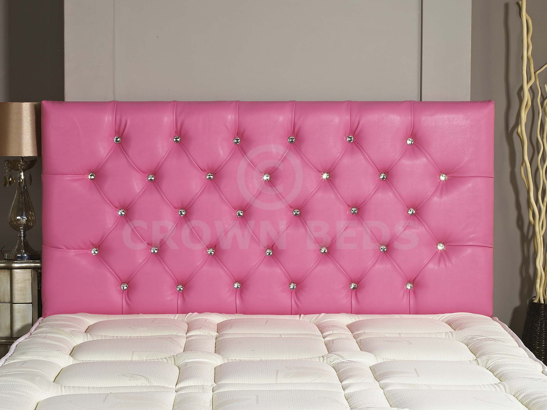 CROWNBEDSUK DIAMANTE FAUX LEATHER HEADBOARD (PINK, 2FT6)