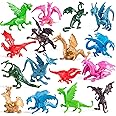 Mini Dragon Toy Figures - (Pack of 36) 2 Inch Plastic Rubbery Dragon Figurines in Assorted Colors and Styles - Kids Toys for