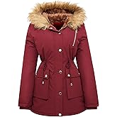Garemcy Womens Winter Water Repellent Coat Thicken Puffer Jacket Warm Fleece Lined Parka With Fur Hood Coat
