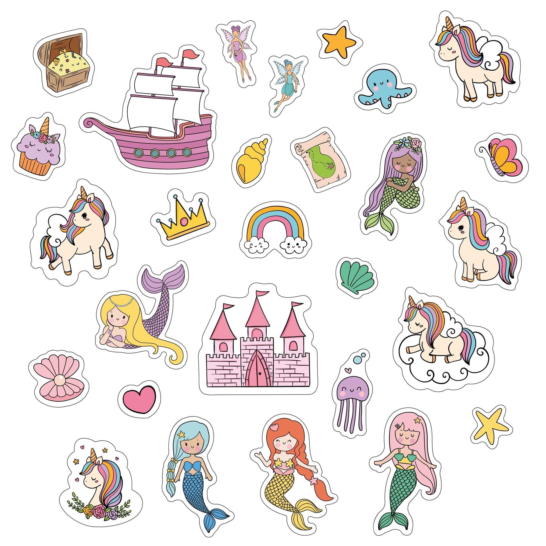 WALPLUS 28 PCS Window Stickers Thick Window Gel Clings Reusable Stickers for Kids Removable Magical Unicorns and Mermaids Window Stickers Kids Toddlers Classroom Clings