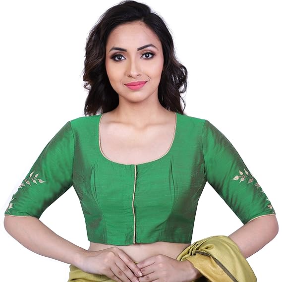 Women's Cotton Slub Embroidered Blouse (D-1005350-Green)