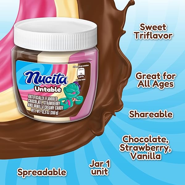 NUCITA TRISABOR SPREADABLE, CREAMY CANDY CHOCOLATE, VANILLA AND STRAWBERRY, 10.6 OZ JAR, PACK OF 1