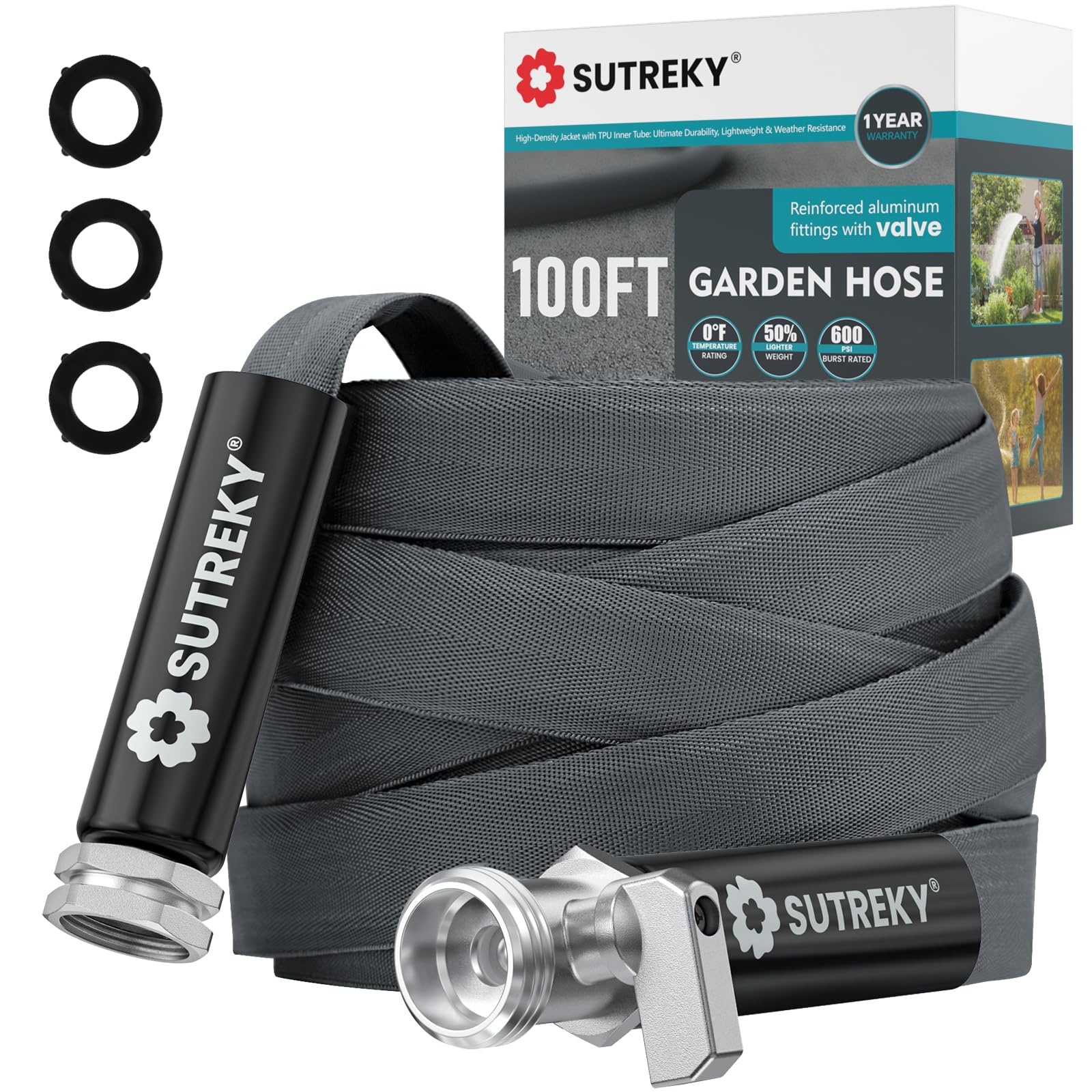 Photo 1 of 100ft Garden Hose, Ultra Lightweight All-Weather Water Hose, Durable & Flexible, Built-in Valve, Leak-free Connections, TPU Water Hose, Drinking Water Safe