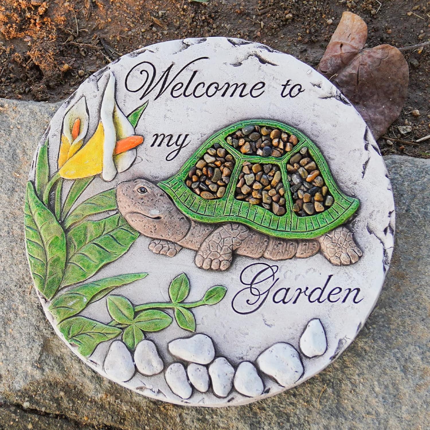 Hardscaping Materials - Outdoor Garden Decor Stepping Stones - Cement Tortoise Decorative Stones Pavers for Garden Decor for Outside Walkway Yard 9.5 * 9.5 * 0.5 Inch LC Lcdecohome