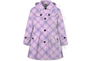 Betusline Girl's Waterproof Hooded Trench Coat Single Breasted Rain Jackets Outerwear, 2-14 Years