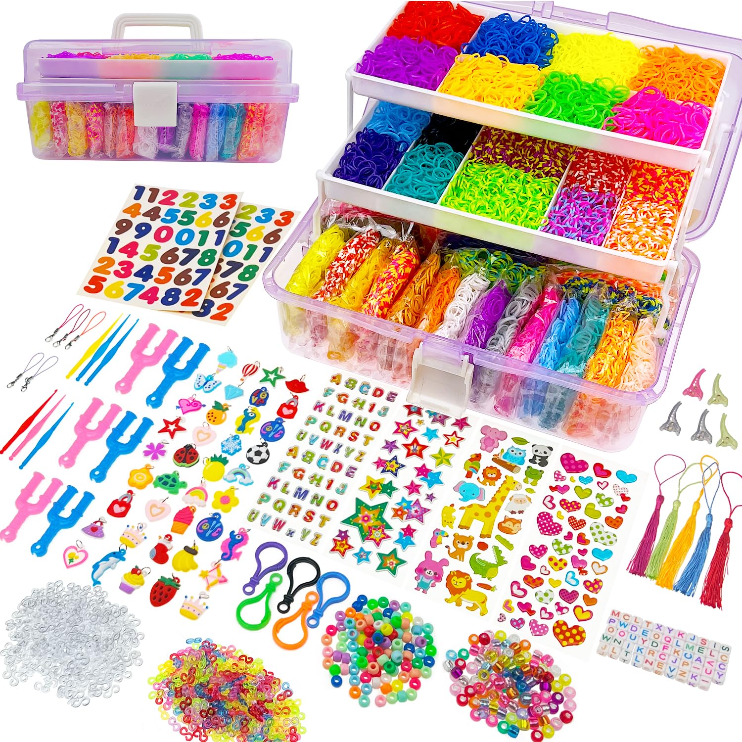 FANXIYA 16000+ Loom Bands Set, 30 Colors Elastic Rubber Band Kit for Bracelet Making, Large Rubber Bands with Board and Charms, Starter Craft Creation Kit with S Clips for Girls & Boys