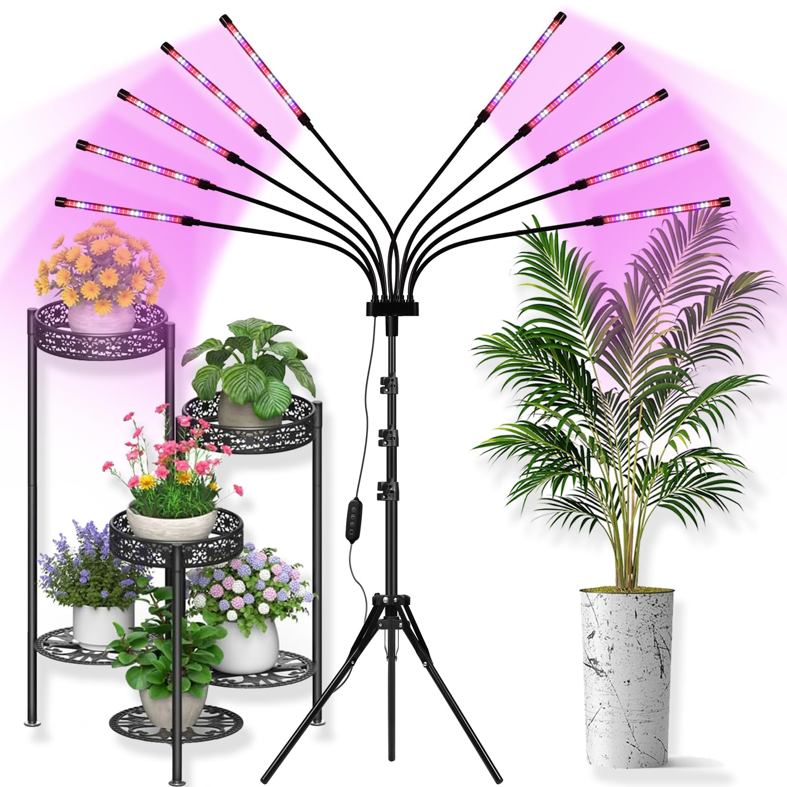 Photo 1 of Grow Lights for Indoor Plants [ 10 in1 ], Full Spectrum Grow Light with Tripod Stand, Auto On/Off Timing 4/8/12H, Plant Lights for Indoor Growing. (Mix Spectrum 10 Arms)