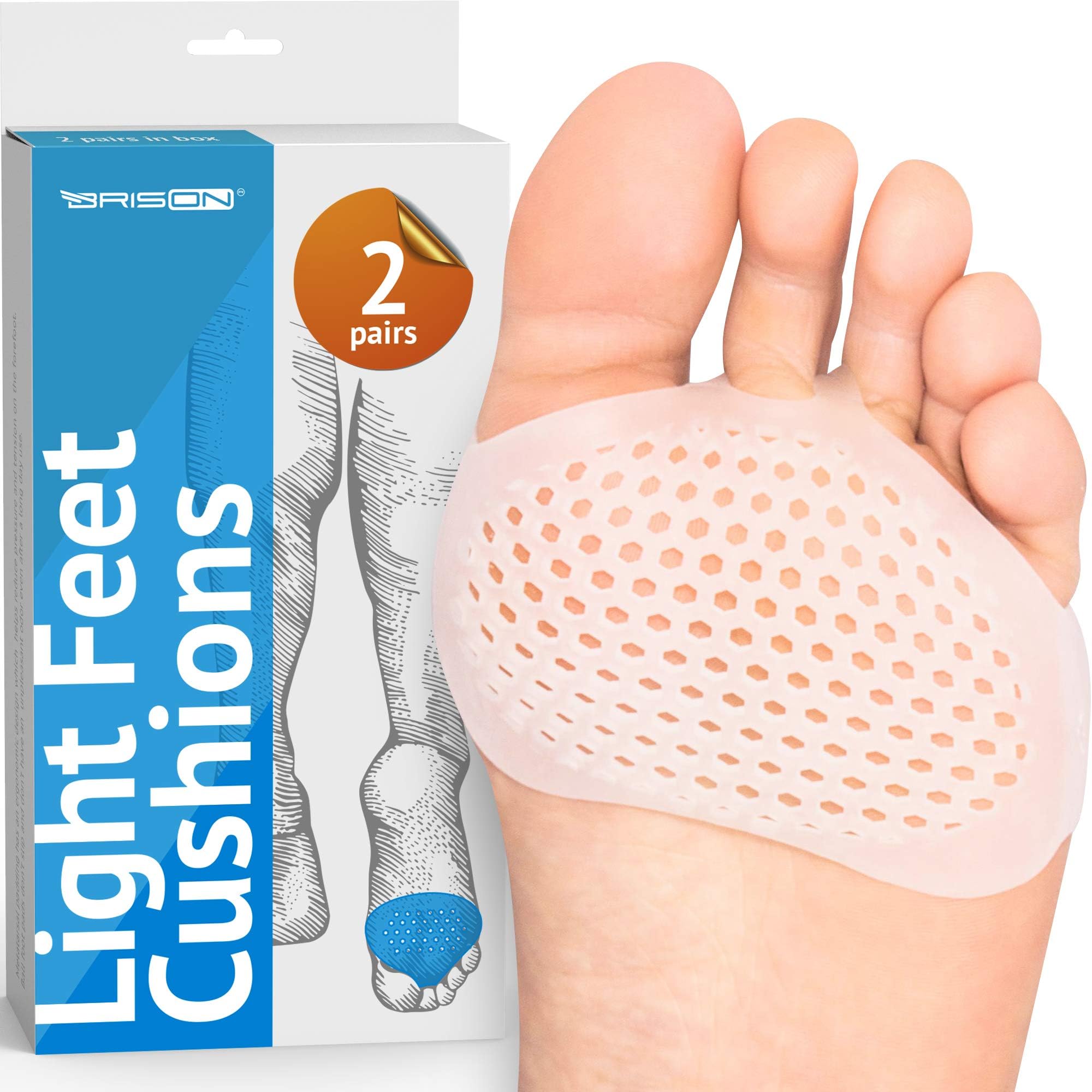 Metatarsal Ball of Foot Cushions - Soft Gel Cushioning Sleeves for Callus Bunion Chafing Feet Pain Relief Women Men - 2 Pairs (Clear)