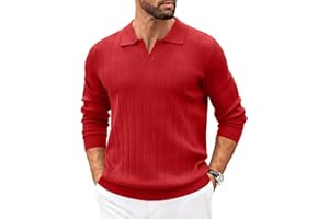 COOFANDY Mens Sweaters Polos Long Sleeve V Neck Knit Polo Lightweight Casual Pullover Sweater