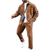 LecGee Men's 2 Piece Corduroy Shacket and Pants Outfits Long Sleeve Causal Autumn Winter Jacket Tracksuit Overshirt Set