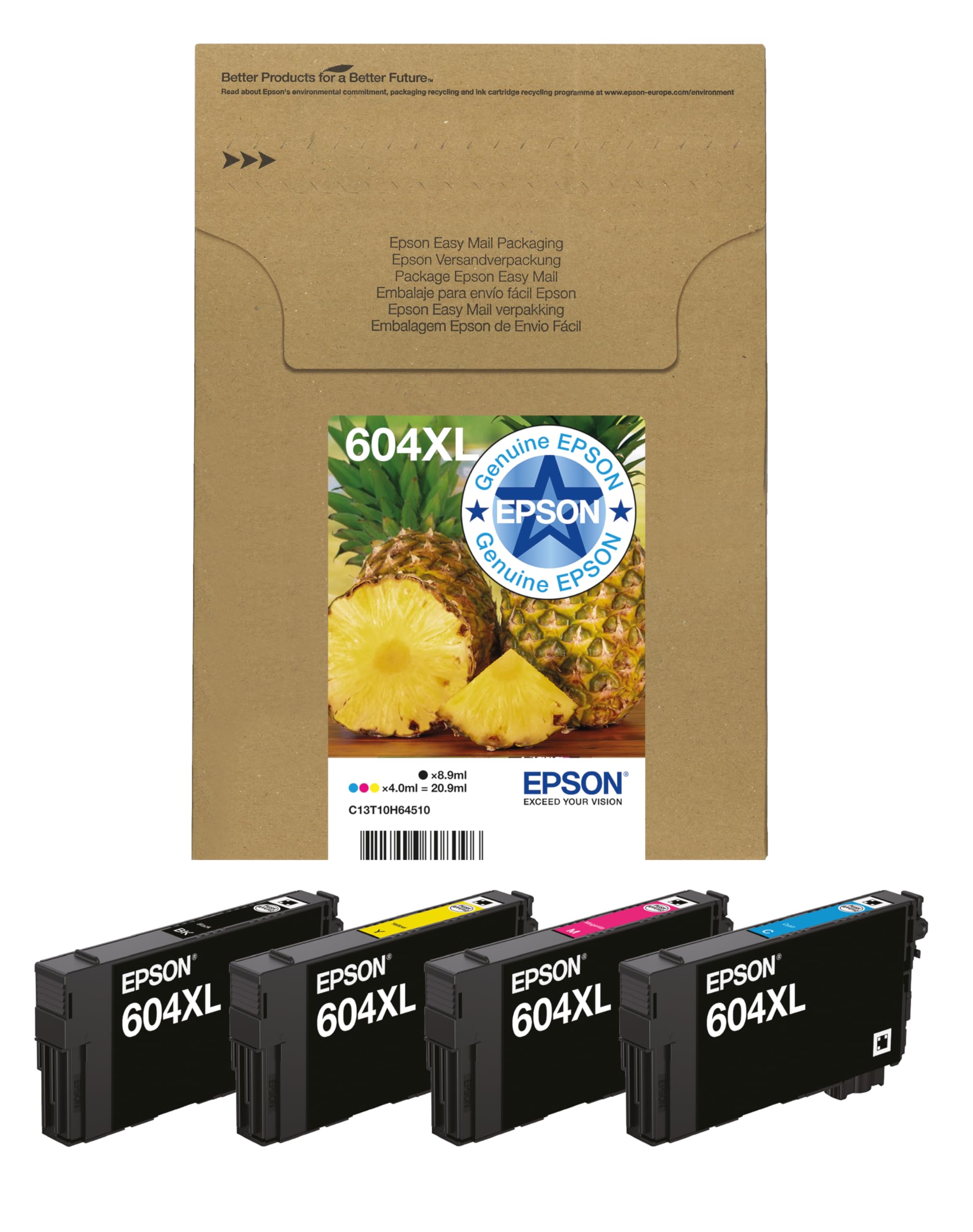 Epson 604XL Pineapple, Genuine Multipack, Eco-Friendly Packaging, 4-Colours Ink Cartridges