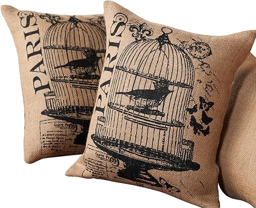Amazon Com Mud Pie Bird Cage Burlap Pillow Home Kitchen