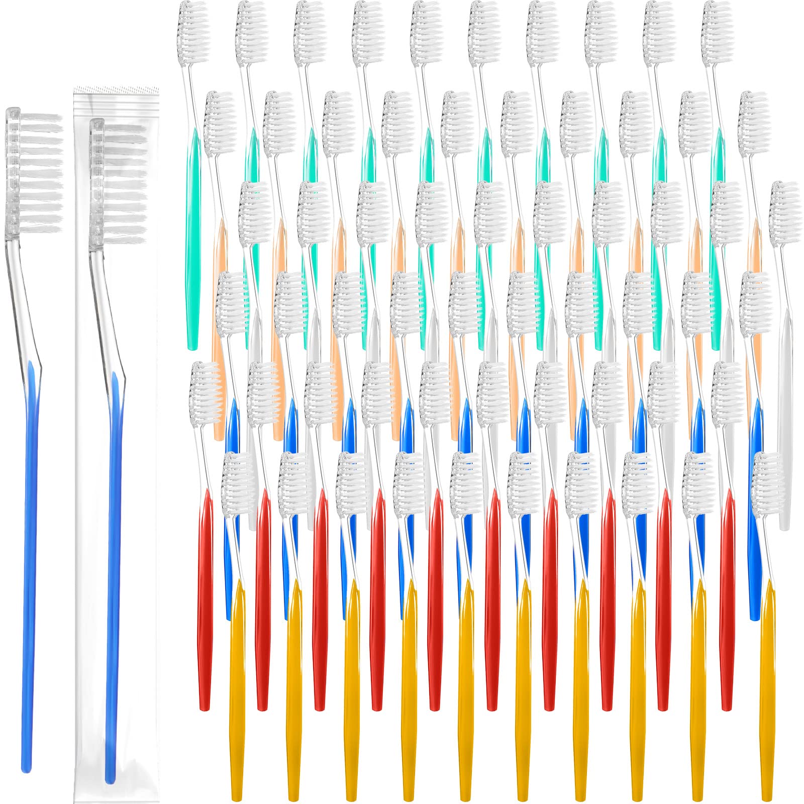 Photo 1 of 600 Pcs Individually Wrapped Toothbrush Set Medium Soft Bristle Toothbrushes Bulk Packed Disposable Tooth Brush Travel Manual Toothbrush for Hotels Travel Adults Guest, 6 Colors