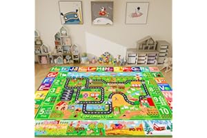 Mfmiudole Kids Rug ABC Farm Play Mat for Toy Cars, 59"×39.4" Farm Life Road Traffic for Playroom Kids Car Road Rugs Village Map Play Mat Non-Slip Washable Play Rug for Toddlers Boys Room Playtime