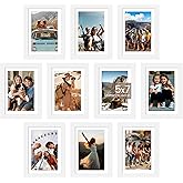 upsimples 5x7 Picture Frame Set of 10, Display Pictures 4x6 with Mat or 5x7 Without, Multi Photo Frames Collage for Wall or Tabletop Display, White