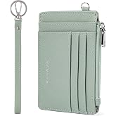 BOSTANTEN Credit Card Holder RFID Small Wallet for Women with Keychain | Slim, Wristlet, Zipper Coin Pocket, Pocket-Friendly, Vegan Leather, Minimalist, Gifts, Light Green