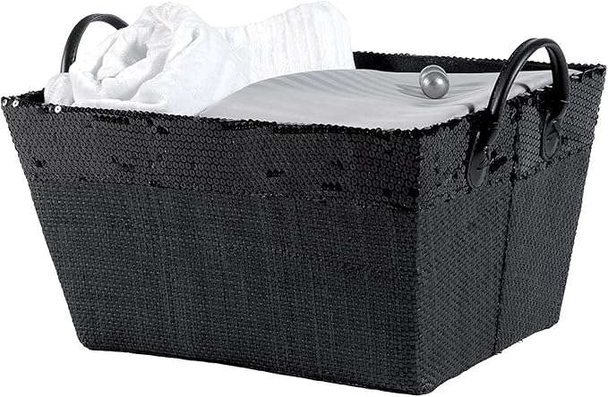 Compactor Cesta Rectangular con Asas Negra con Borde DE Lentejuelas