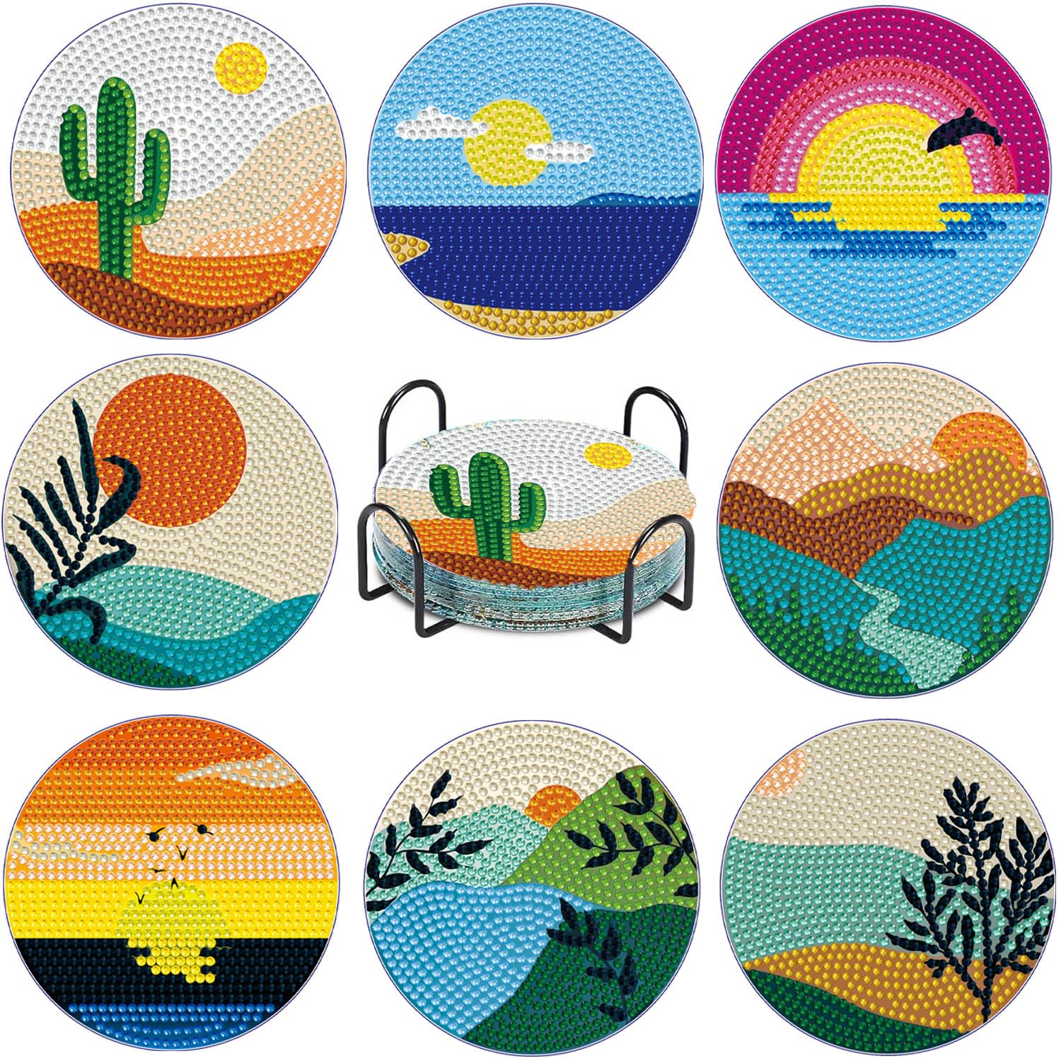 Photo 1 of 8 PCS Abstract Moon Diamond Art Coasters Kits, Diamond Painting Coasters with Holder Set of 8, DIY Drink Coasters Art Crafts Supplies for Adults Cup Mat for Home Decor House Warming Gifts 3.9inch